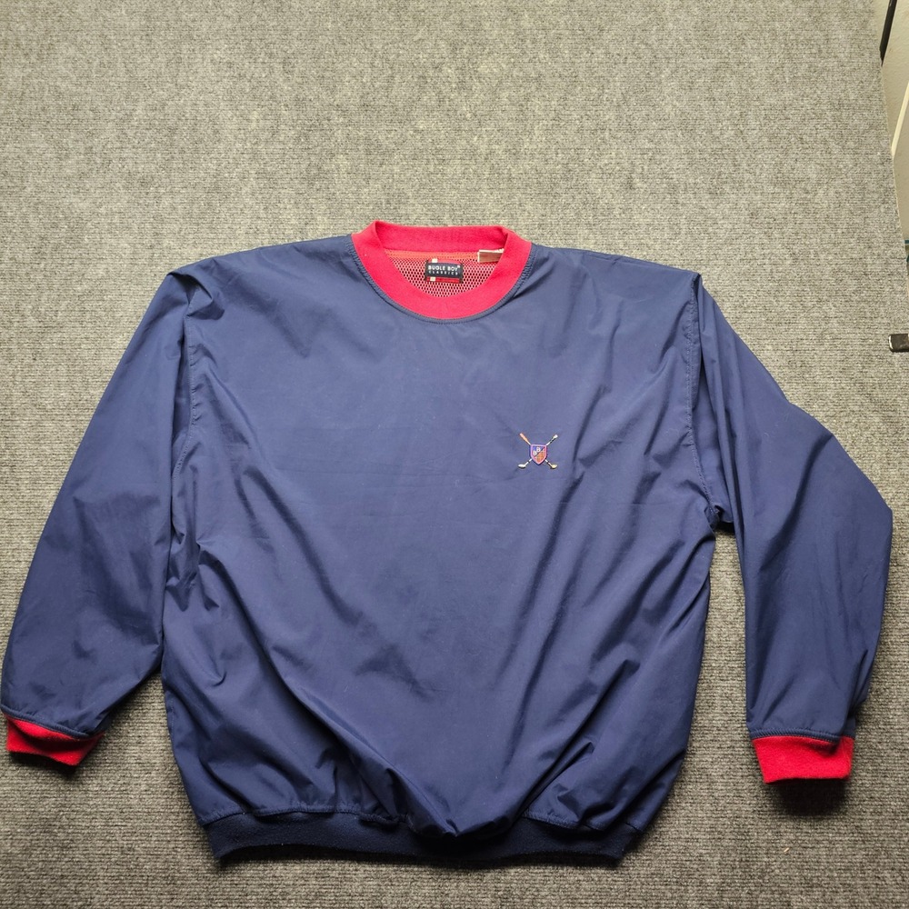 Bugle Boy Classics Mens Medium Navy Blue Red Pullover Windbreaker Golf Jacket